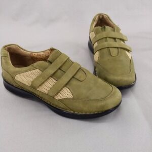 Sofft Leather Walking Shoes Women 8.5 Olive Green Hook Loop Straps Perforated